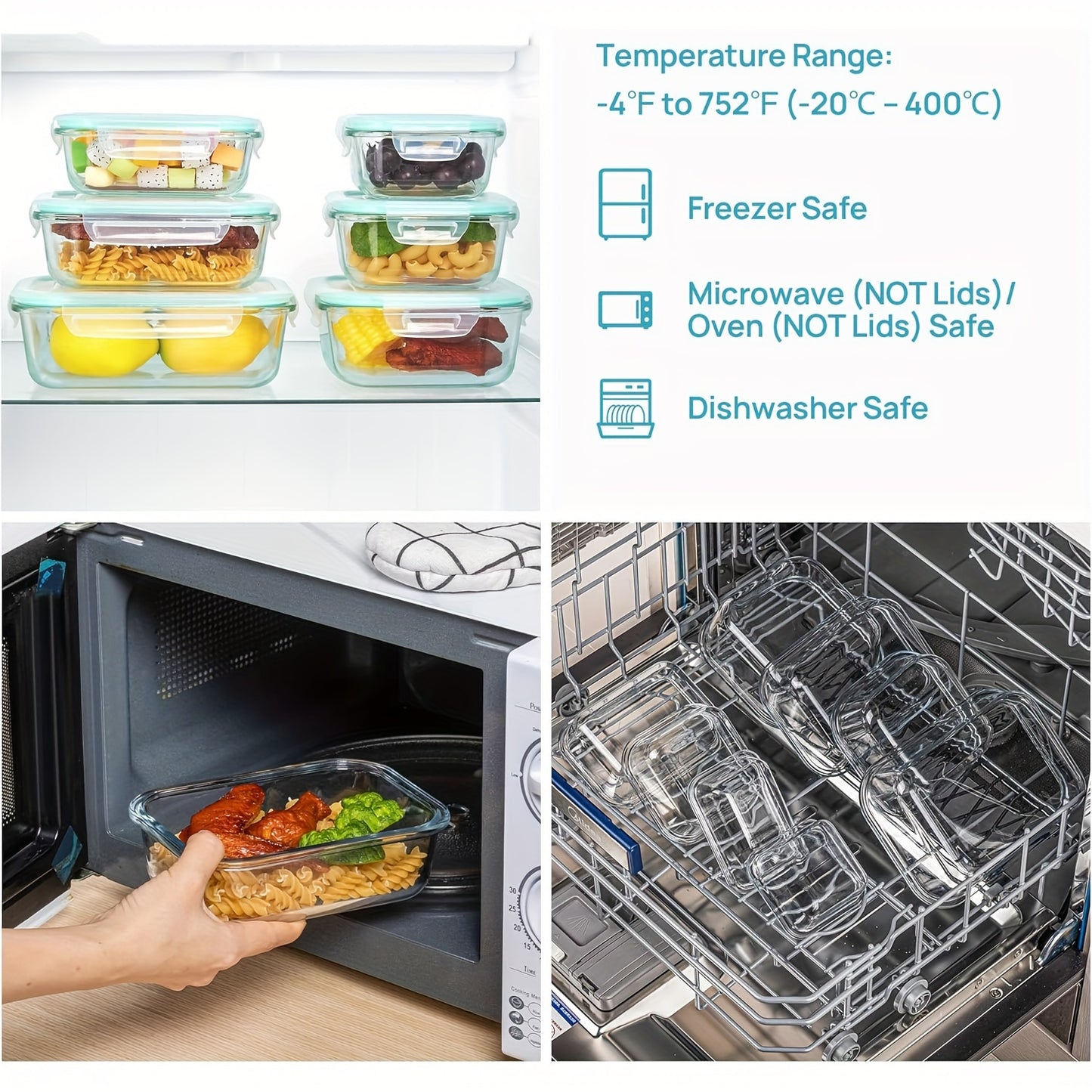 15pcs Glass Food Storage Containers with Leak-Proof Lids - BPA-Free, Stackable Meal Prep Boxes in Various Sizes for Fruits, Vegetables, Salads & More - Microwave, Oven, Freezer Safe, Dishwasher Friendly