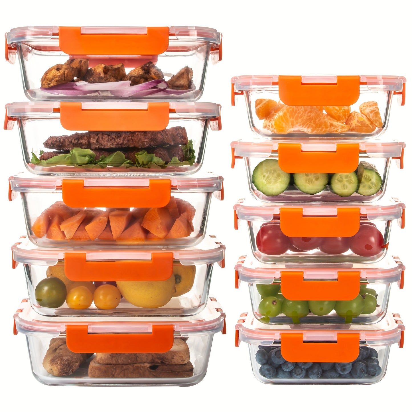 10 Pack Glass Food Storage Containers with Airtight Lids, Leak-Proof Meal Prep Containers with Lids, Dishwasher/Microwave/Freezer Safe
