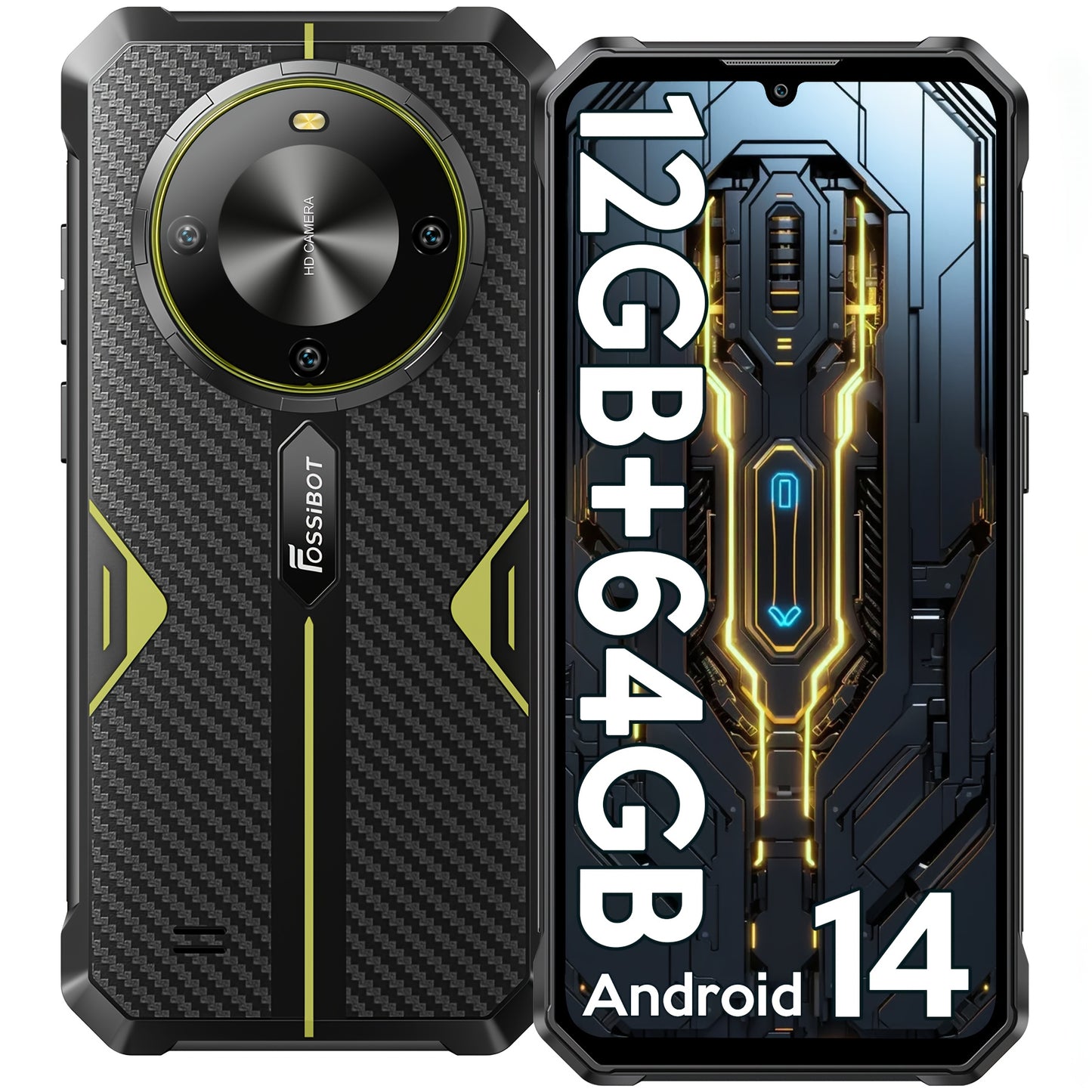 PHONES For SaleFOSSIBOT F105 Rugged Smartphone Unlocked, Android 14, 10300mAh Large Battery 12+64GB/128GB Storage 6.75" FHD Display 8MP+20MP Camera IP68/IP69K Cell Phone 4G Dual SIM OTG