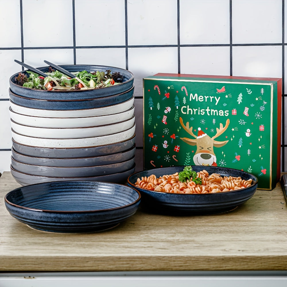 4pcs 9.2 Inch Large Pasta Bowls Set Of 4, 40oz Big Salad Bowl Set Of 4, Ceramic Plates Set, Shallow Bowls, Ceramic Bowls Set Microwave And Dishwasher Safe, Farmhouse Style HVH
