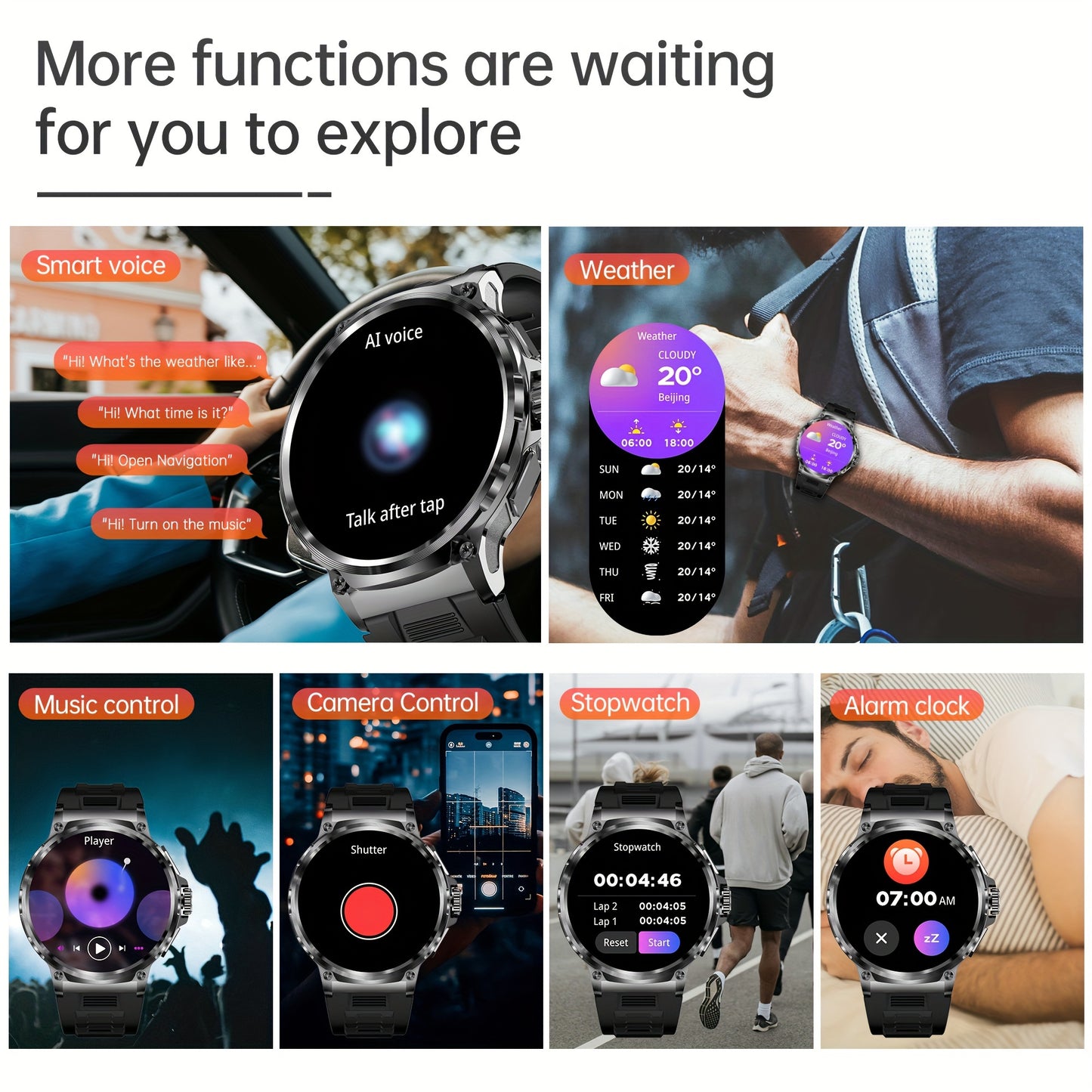 TIZOOP Outdoor Smart Watch with 1.85" HD Display, 710mAh Long-Lasting Battery, 100+ Sports Modes, Step Tracking, Activity Reports, and Water Resistance for Android and iOS Phones