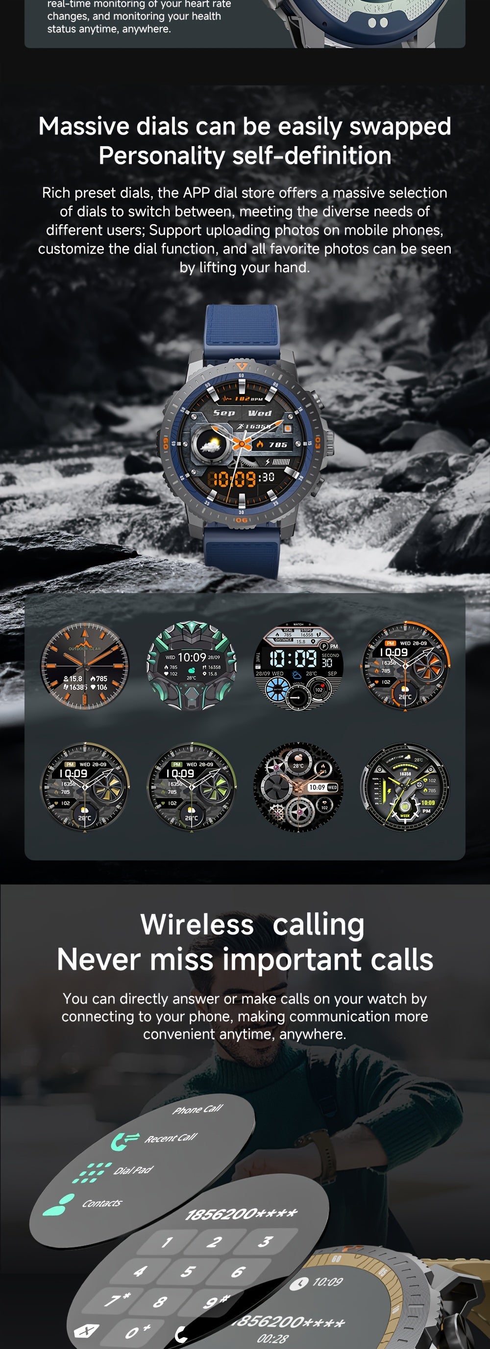 For Samsung Android Phones, Rugged Men's Smartwatch, Wireless BT5.0, Texting And Calling, With Voice Assist, 460P AMOLED Large Screen, 49mm Circle Screen, Smart Bracelet For Health Steward, Whatsapp Message Remind, With App F