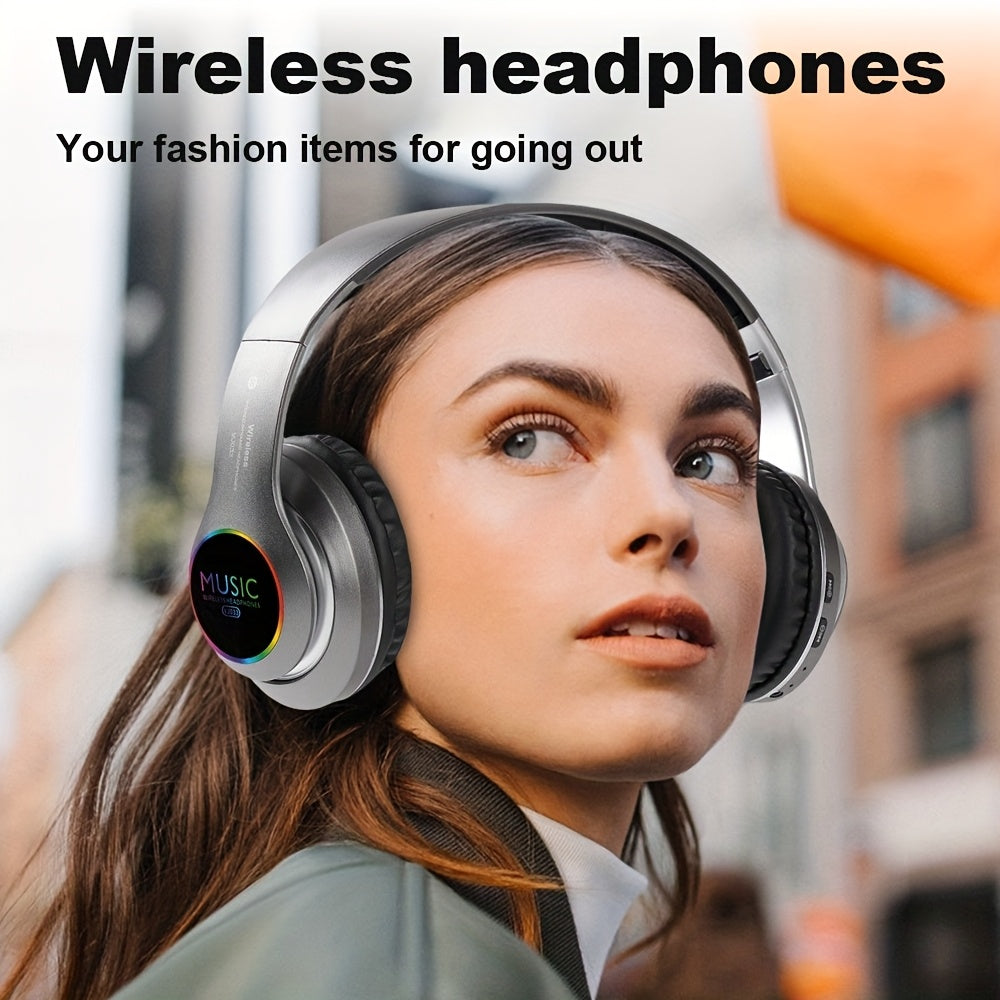 Wireless Noise Cancelling Headphones, Wireless Earbuds with Deep Bass, Lightweight Foldable Headphones with Built-in Microphone, for Work Laptops, Mobile Phones, On-head Gaming Headphones, Compatible with Android/iOS, Father'