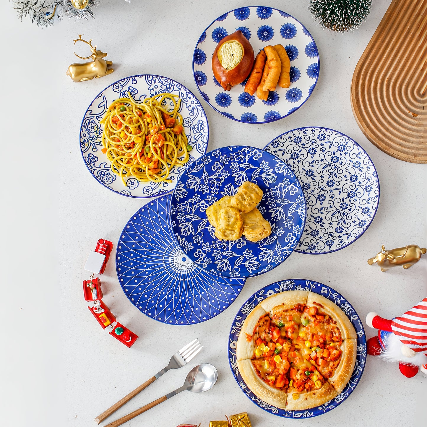 10.5 Inch Ceramic Dinner Plate 6pcs Set Set, Large Kitchen Ceramic Salad Tableware for Steak, Pancakes, Pizza, Pasta, Scratch Resistant, Microwave Oven Dishwasher Safe, Birthday New Year Couple Gift