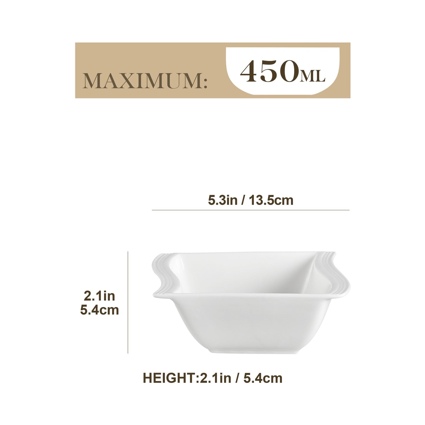 6 Piece Square Shaped Porcelain Cereal Bowl Set - Microwave Safe, Durable, and Easy to Clean - Vancasso Brand, Perfect for Soup, Salad, and Everyday Meals