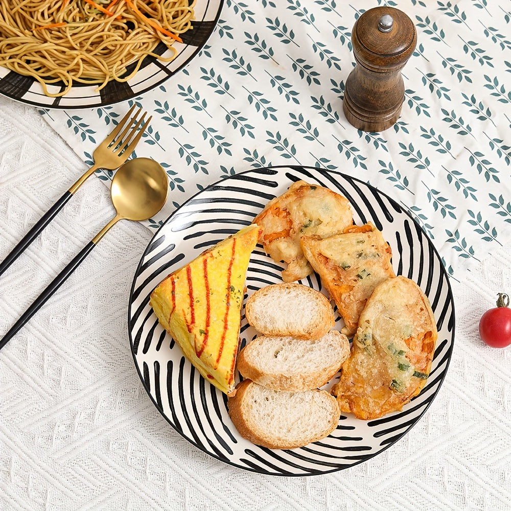 Dinner Plates Ceramic Plate Set - Black Plate Set 8 Inch - 10 Inch Large Porcelain Round Plate Sets Of 6 - Flat Modern Black Pattern Dining Plates For Kitchen | Family - Dishwasher | Microwave | Oven Safe