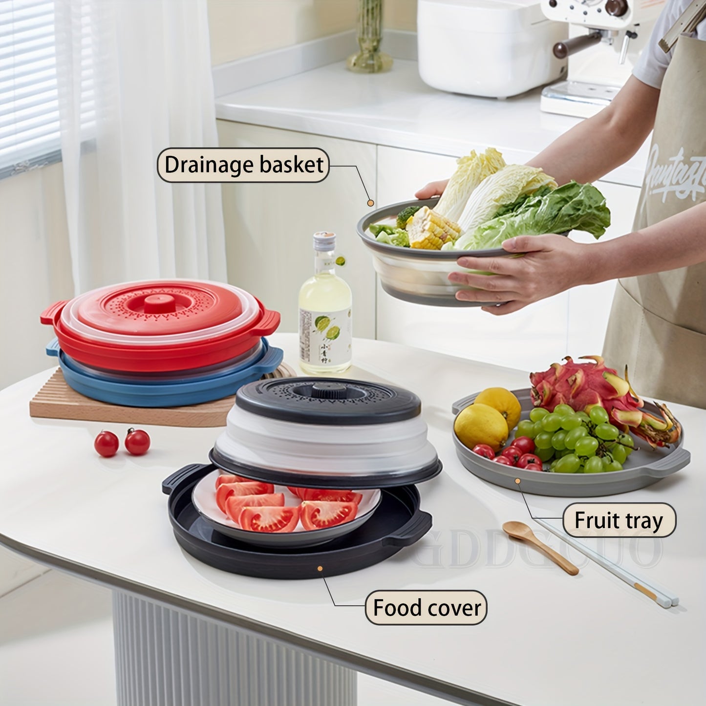 GDDGCUO Multi-Ply Microwave Splatter Cover with Tray Set, 10.6 Inch Lid, Food-Safe Microwave Splash Guard Plate, Fits More Dishes, Blue/Gray/Red/Green Options