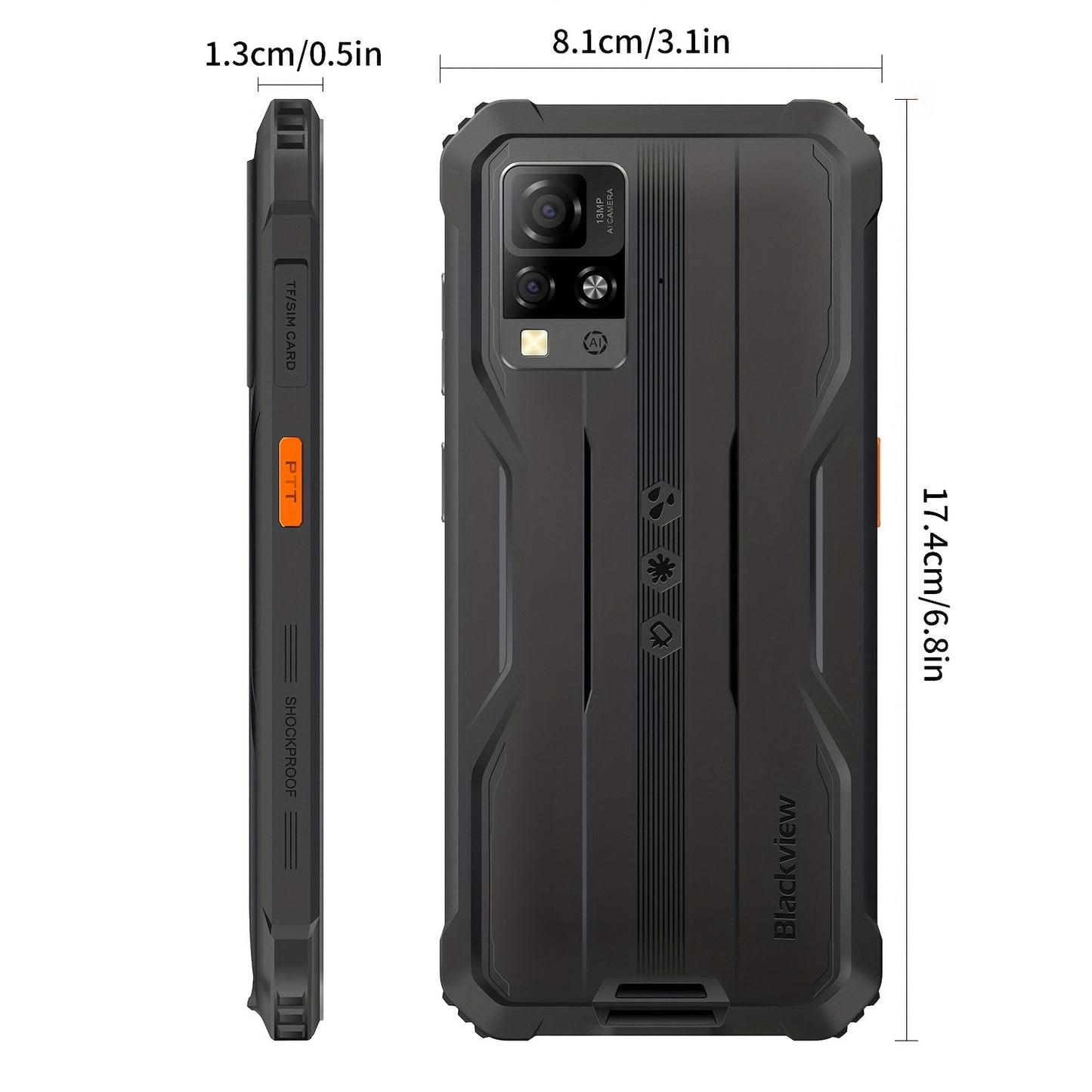 Blackview BV4800 Rugged Smartphone, Android 13 Rugged Phone, 6GB+64GB/2TB Expand Android Phones, 6.56" HD+ Display, 5180mAh, IP69K Waterproof Phone, Dual 4G T-Mobile, Fingerprint/Face ID, Glove Mode, NFC