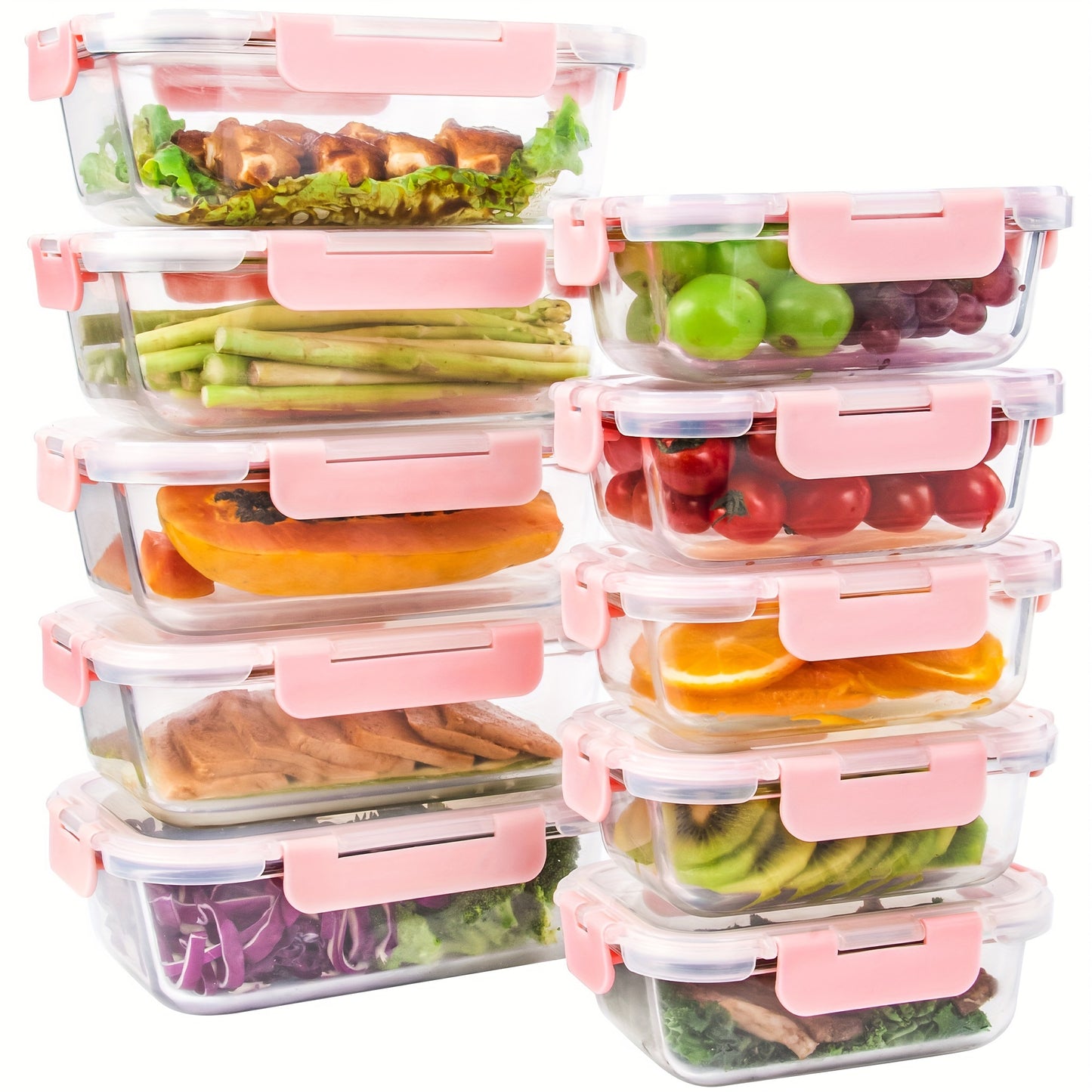 10 Pack Glass Food Storage Containers with Airtight Lids, Leak-Proof Meal Prep Containers with Lids, Dishwasher/Microwave/Freezer Safe