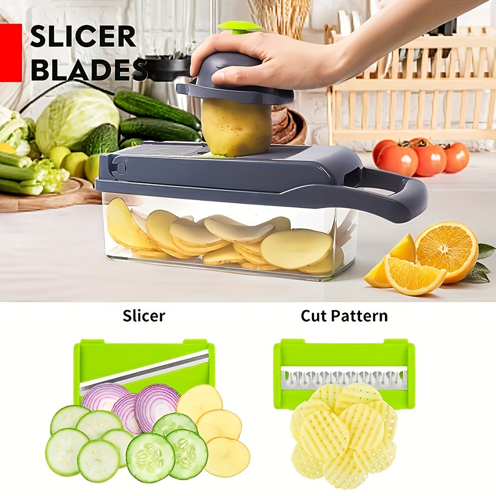13-in-1 Multifunctional Vegetable Chopper - Professional Food Chopper for Restaurant and Home Kitchen - 8 Sharp Blades for Effortless Slicing, Dicing, and Mincing - Easy to Clean and Store