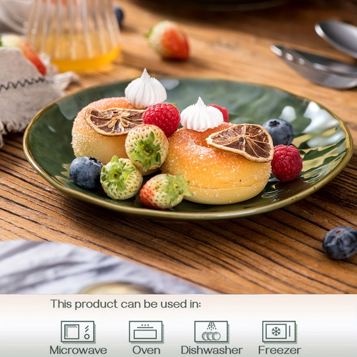 Ceramic Round Dessert Salad Plates - 8 Inch, Set of 6, Oven, Microwave, and Dishwasher Safe, Scratch Resistant, Porcelain Fluted Suitable for Appetizer, Snacks, Home, Party (Green)