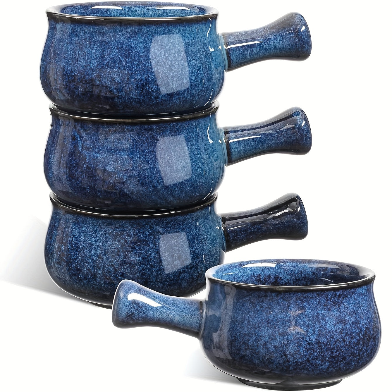 4pcs Vicrays Onion Soup Bowls With Handles, 26 Ounce For Soup, Beef Stew, Chili, Chip Resistant, Microwave, Dishwasher Safe For Cafes/ Restaurants (Strary Blue)