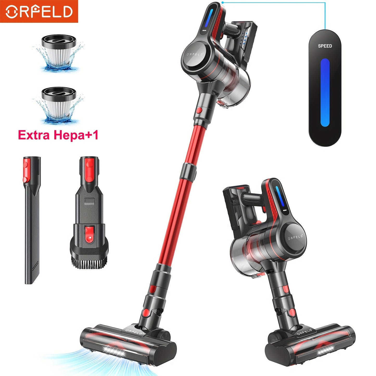 ORFELD Cordless Vacuum Cleaner, Stick Vacuum With 30Kpa Powerful Suction, 45Mins Runtime Rechargeable Vacuum, Anti-tangle And 50.72oz Dust Cup, 6 In 1 Lightweight Vacuum For Hardwood Floor Carpet Pet Hair