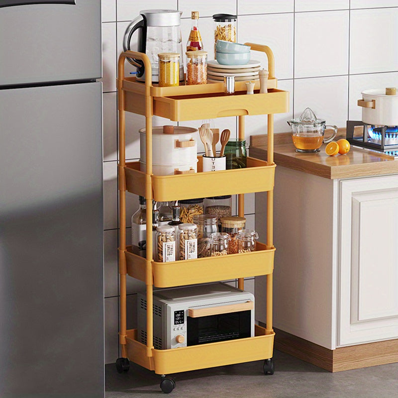 Multi-Tier Storage Trolley - Space-Saving Floor-to-Ceiling Design, Smooth Mobility, and Versatile Use in Kitchen, Bathroom, Bedroom, and Living Room for Displaying Snacks and Essentials