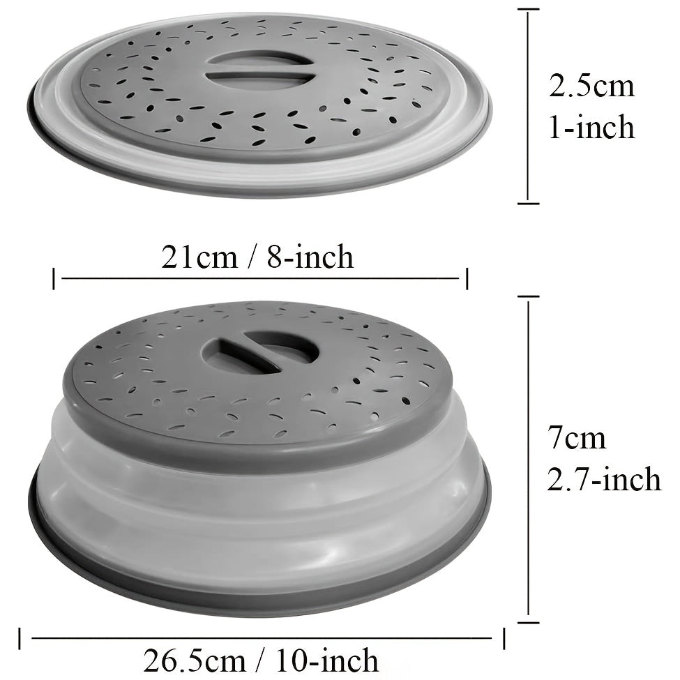 1pc Collapsible Microwave Food Cover, BPA Free TPR, 10.5 Inch, Round With Handle, Microwave Plate Protector Cover With Steam Vent And Strainer, For Fruit (Grey)