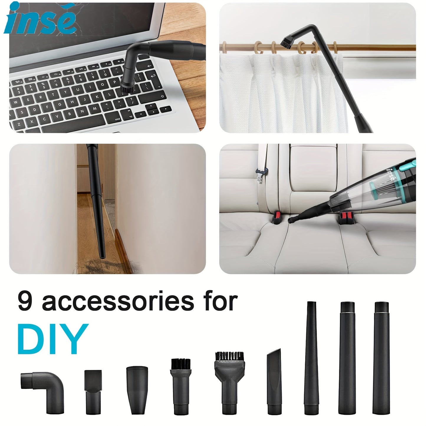 INSE R3s Corded Vacuum Cleaner, 400W High-Performance Motor, 16KPa Strong Suction, Lightweight Design with Advanced Filtration for Pet Hair & Dust, Includes 9 Accessories, Flexible ≥275.59inch Cable, Ergonomic Grip, Ideal f