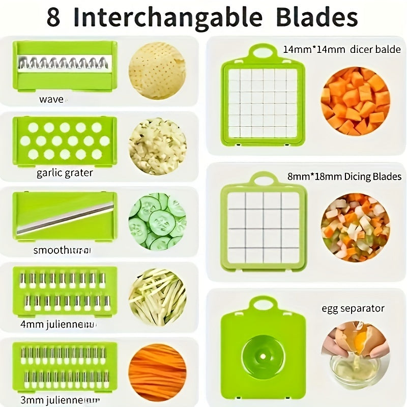 13pcs/set, Multifunctional Vegetable Chopper with Interchangeable Blades and Container - Perfect for Quick and Easy Meal Prep, Onion Mincing, and Potato Shredding - Kitchen Gadget Must-Have for Busy Families and Students!
