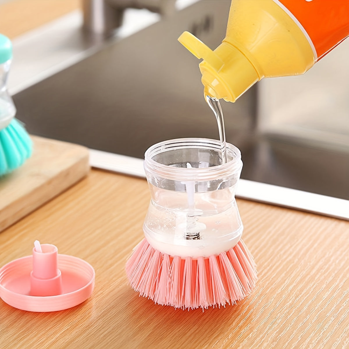 1pc Ceramic Soap Dispenser Dish Brush: Perfect For Dishes, Pots, Pans & Kitchen Sinks - Household & College Dorm Essentials!