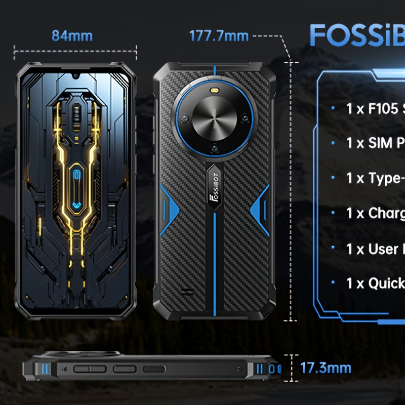 PHONES For SaleFOSSIBOT F105 Rugged Smartphone Unlocked, Android 14, 10300mAh Large Battery 12+64GB/128GB Storage 6.75" FHD Display 8MP+20MP Camera IP68/IP69K Cell Phone 4G Dual SIM OTG