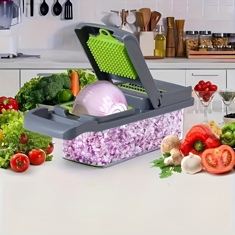 13pcs/set, Multifunctional Vegetable Chopper with Interchangeable Blades and Container - Perfect for Quick and Easy Meal Prep, Onion Mincing, and Potato Shredding - Kitchen Gadget Must-Have for Busy Families and Students!