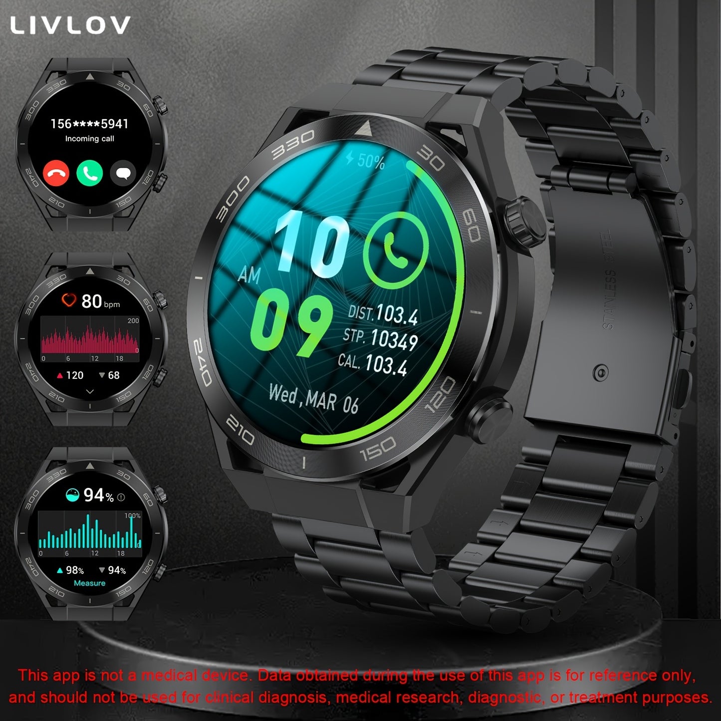 1.52"HD Touch Screen Smart Watch For, With Answer & Make Calls, Messages Notifications, 100+ Sports Modes, Pedometer, Calories, Outdoor Activity Fitness Tracker Smartwatch For Men Android And IOS Phones, Gifts For Friends