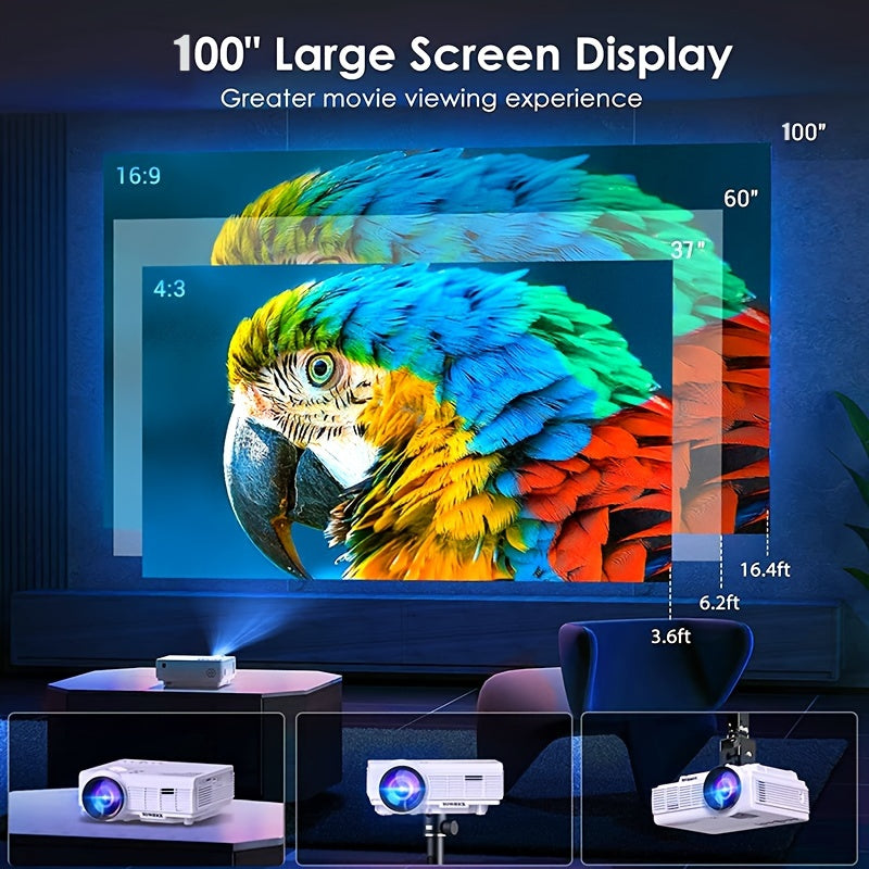 With WIFI And 5G, Native 1080P Portable 4K Projector For Home Theater, Bedroom, Party, Outdoor, Compatible With HDTV, USB, VGA, AV, IOS And Android Phones
