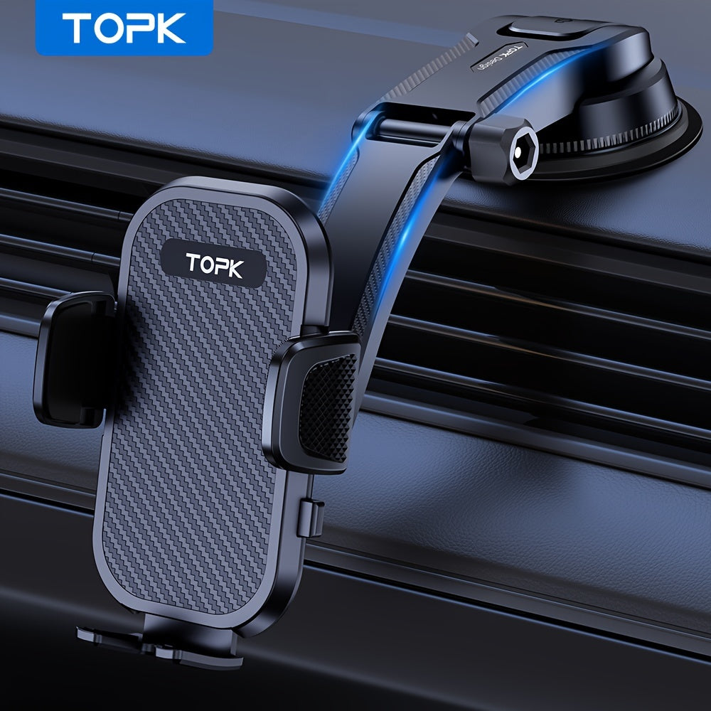 TOPK D42C Car Dashboard Phone Holder - Adjustable Vertical & Horizontal Mount, Strong Adhesion, Includes Bonus Pads, Compatible with All Phones, Waterproof ABS Material, Car Phone Mount|Sleek Car Accessory|Textured Surface Gr