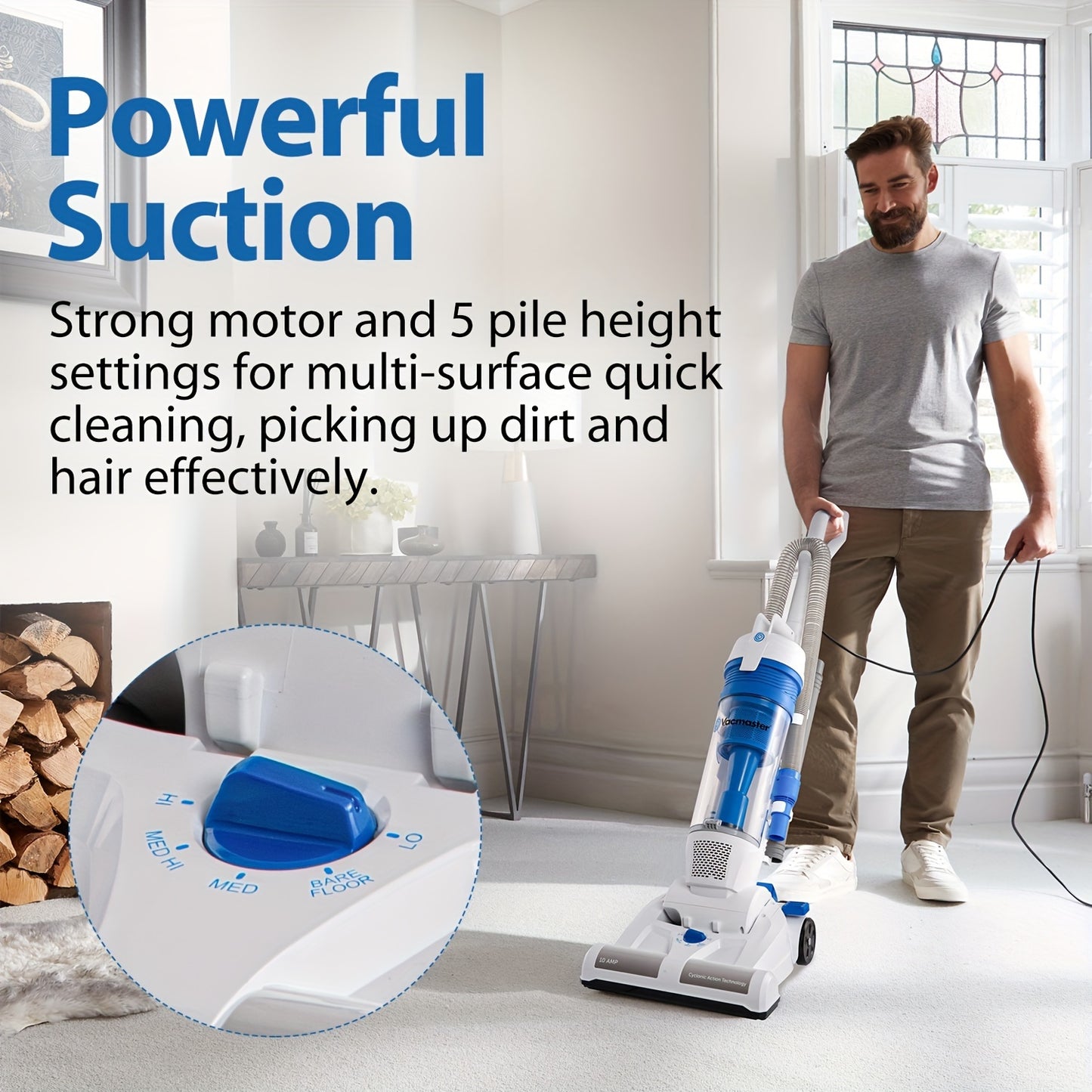 UC0101 Upright Vacuum Cleaner Power Suction Bagless Vacuum Cleaner Portable Floor Cleaner with 20ft Cord & 13 Inch Cleaning Path for Carpet, Hard Floor And Pet Hair