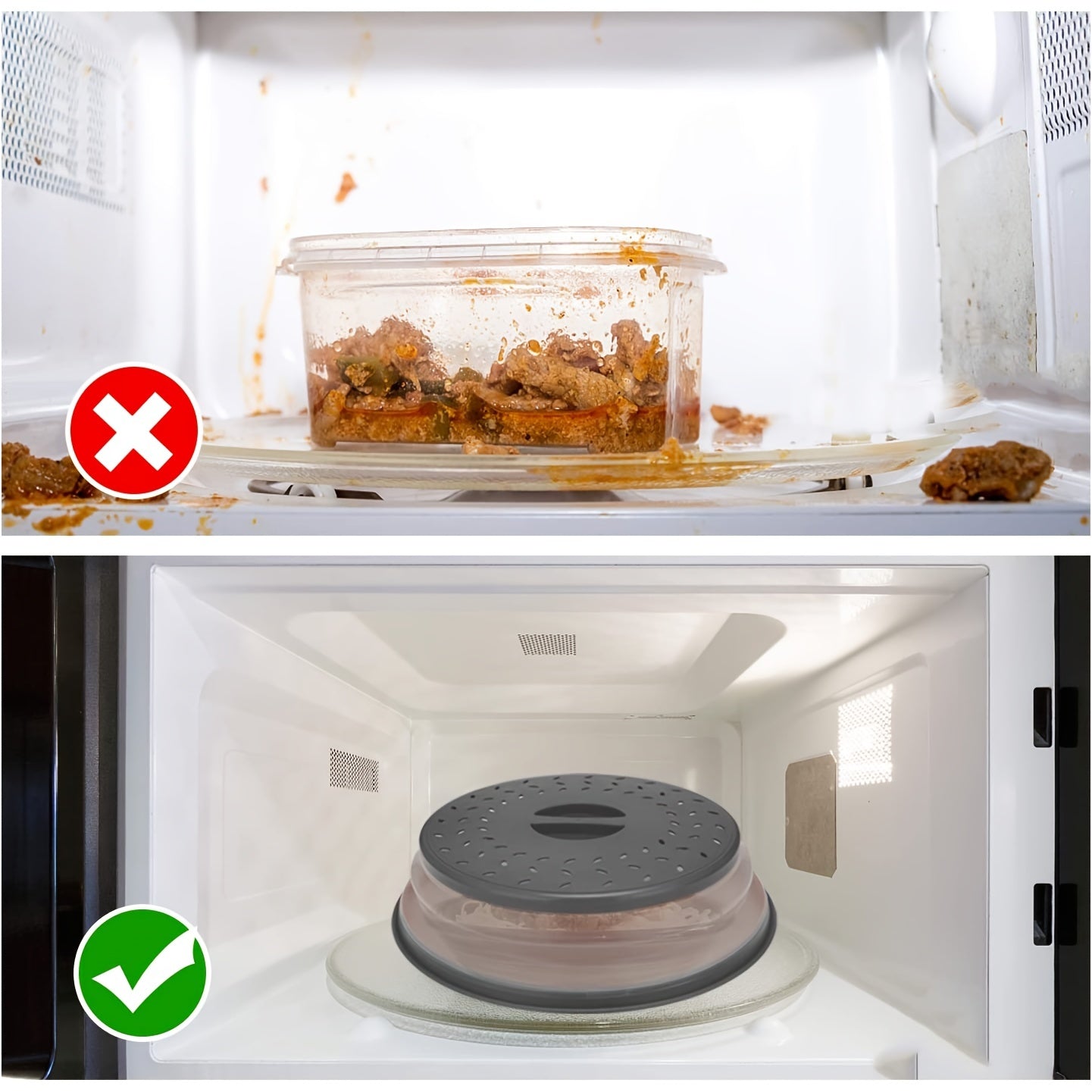 1pc Collapsible Microwave Food Cover, BPA Free TPR, 10.5 Inch, Round With Handle, Microwave Plate Protector Cover With Steam Vent And Strainer, For Fruit (Grey)