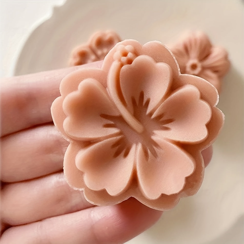 5pcs Flower Cookie Press Set - DIY Mooncake & Pastry Molds, ABS Plastic, Intricate White Flower Designs for Elegant Baking, Ideal for Christmas & Halloween, Kitchen Essentials