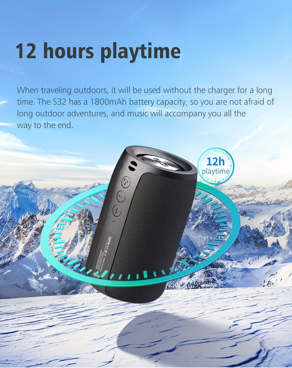 ZEALOT S32 10W Wireless Speaker, Portable Subwoofer, TWS Supports Dual Pairing, 1800mAh Battery, 8 Hours of Gaming Time Loud Stereo Sound, Boombox Style Bass Cannon. Charging Cable and Auxiliary Line, Compatible with Memory C