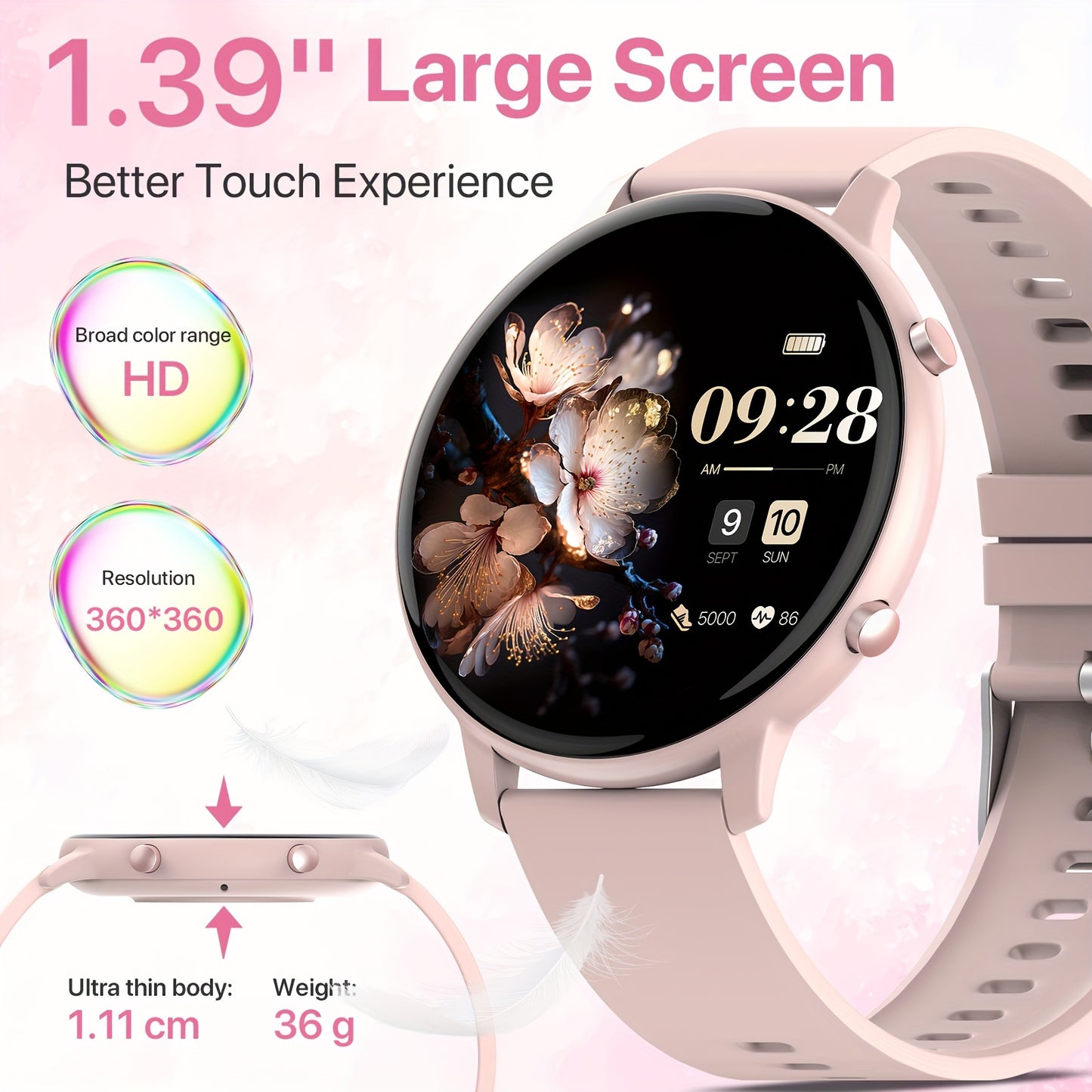 Smart Watch Gift for Women, 1.39-inch Full Touch Screen, Smart Call Watch with Answer and Make Call for iPhone and Android Phones, Message Push, Fitness Tracking Watch, Pedometer, Distance, Calories, 100+ Sports Modes, Sports