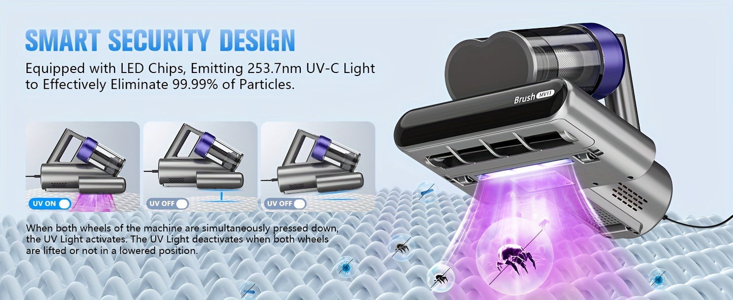 Mattress Vacuum Cleaner With UV-C Light, Handheld Vacuum Cleaner With Heating & Ultrasonic & Anionic & Aromatherapy For Bed Dust Pet Hair (Corded, Purple), 16Kpa Suction 500W Powerful And Double Cup