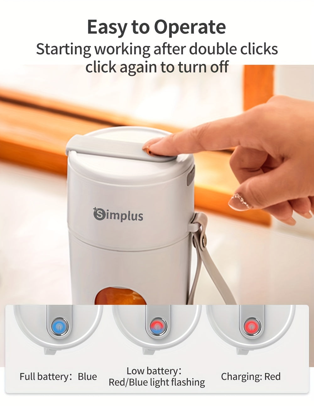 Simplus Portable Blender - 13.53oz Capacity, Quick Ice Crush in 38 Seconds, Stainless Steel Blades, USB Rechargeable, Easy Clean, Compact Kitchen Gadget