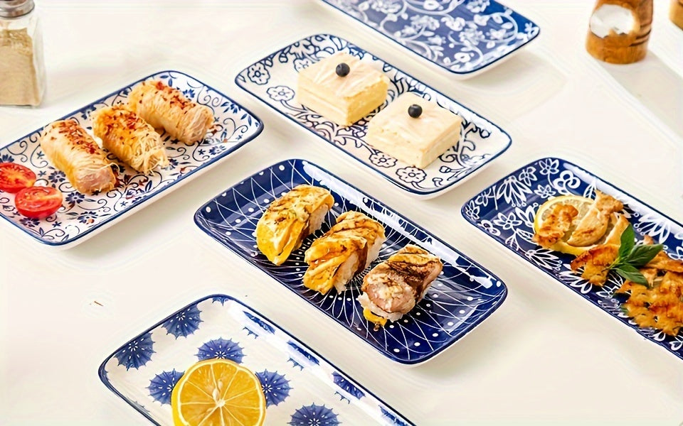 6pcs, Cerkik Rectangle Serving Plates Set, 8 Inch, Rectangular Ceramic Dinner Appetizer Dishes, Porcelain Platter For Sushi, Salad, Dessert, Pasta, Oven Microwave Dishwasher Safe, Valentine'S Day, Christmas, Weddings, Vintage