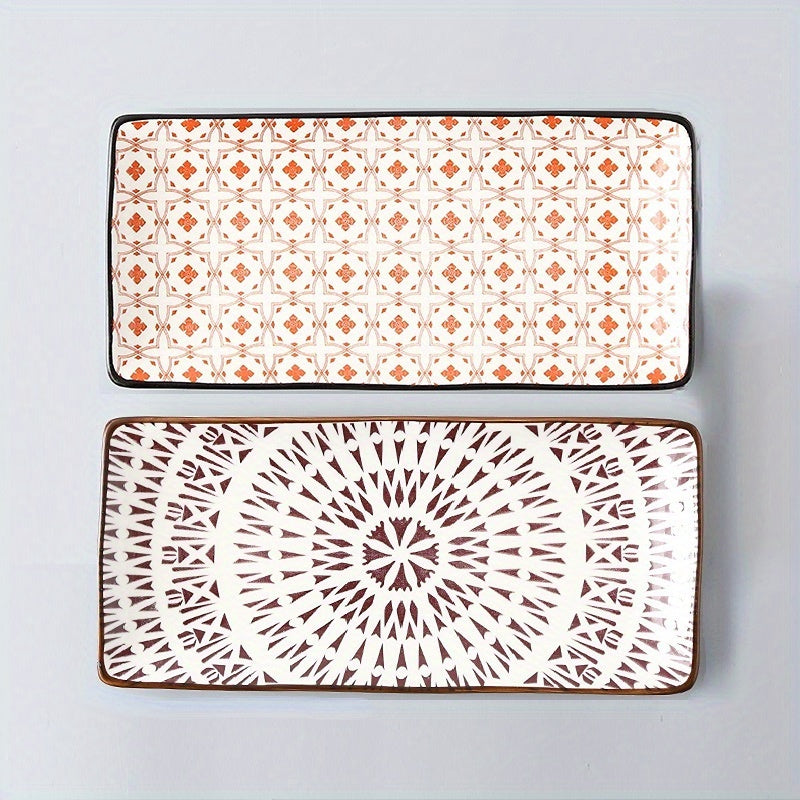 2 Pcs Ceramic Dinner Plate, 9.8" Rectangular Plates, For Dessert, Appetizers, Sushi, Wings, Dumplings, Fruit, Microwave Oven Dishwasher Safe, For Thanksgiving, Halloween, Christmas, Birthday Party, Wedding And Other Activitie