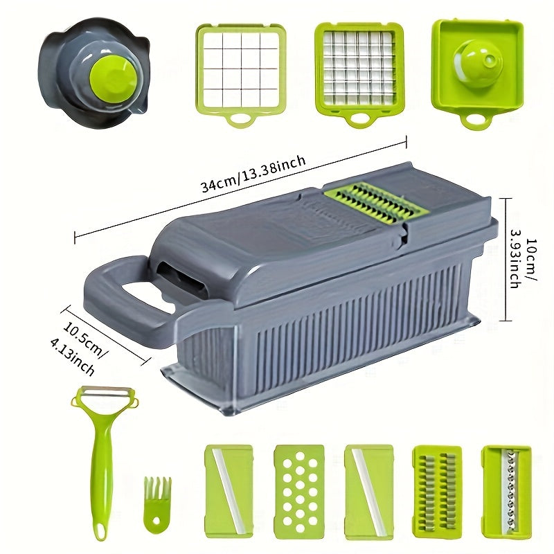 13pcs/set, Multifunctional Vegetable Chopper with Interchangeable Blades and Container - Perfect for Quick and Easy Meal Prep, Onion Mincing, and Potato Shredding - Kitchen Gadget Must-Have for Busy Families and Students!
