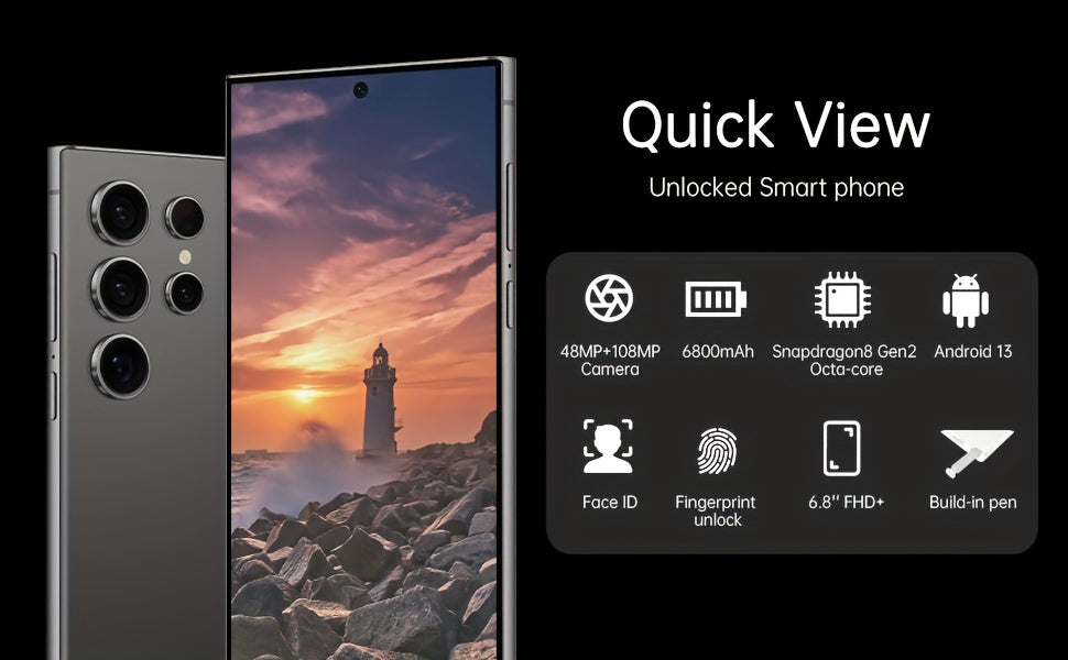 Unlocked Phones 5G Cell Phone Android 13 Mobile Phone With Build-in Pen, 8GB+256GB, 6.8" Display, 50MP+13MP Camera 6800 MAh DUAL SIultra