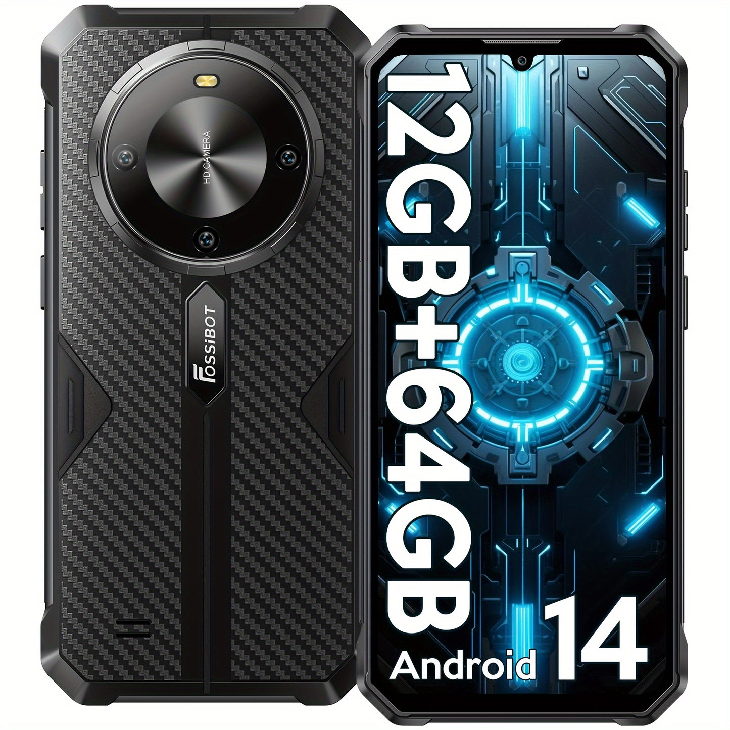 PHONES For SaleFOSSIBOT F105 Rugged Smartphone Unlocked, Android 14, 10300mAh Large Battery 12+64GB/128GB Storage 6.75" FHD Display 8MP+20MP Camera IP68/IP69K Cell Phone 4G Dual SIM OTG