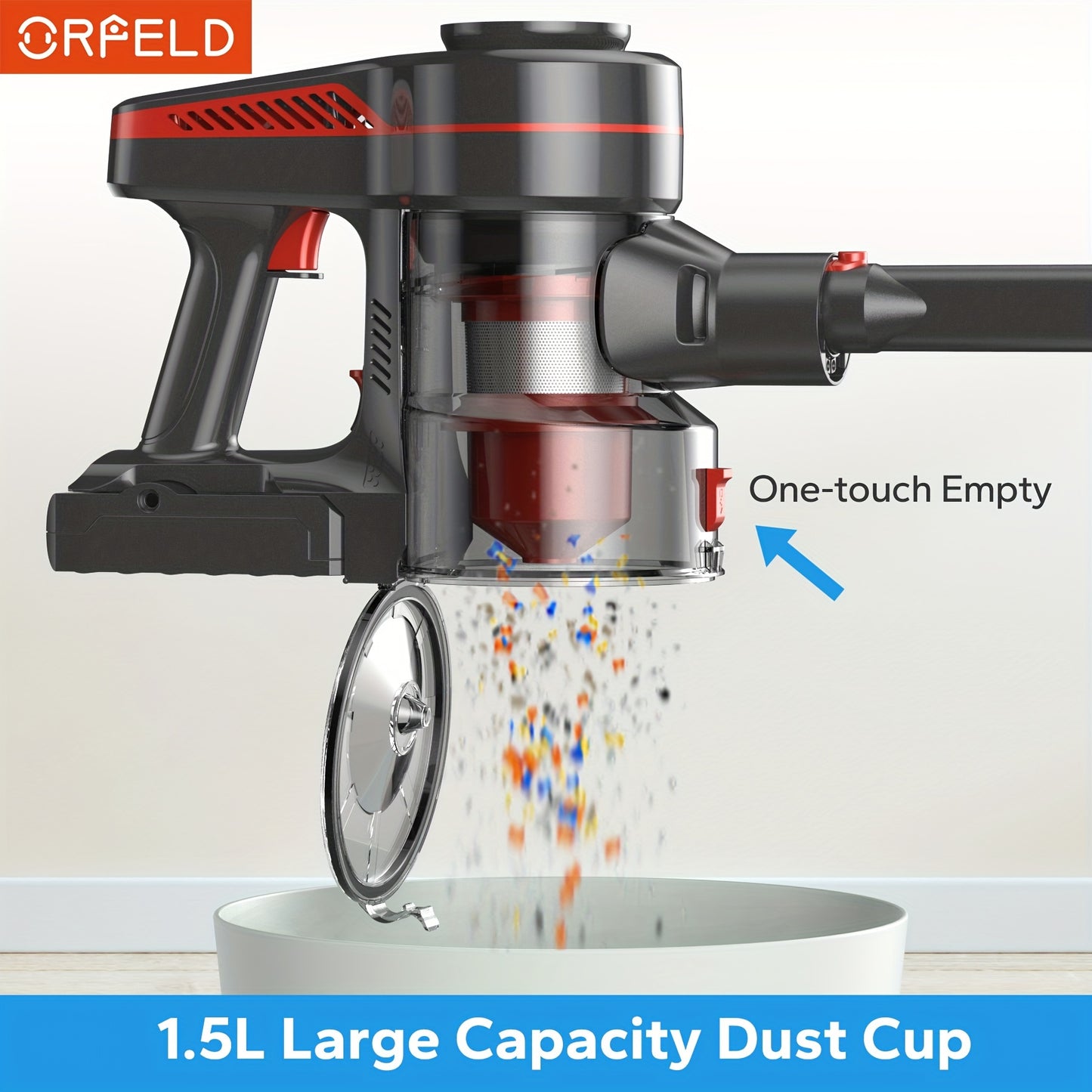 ORFELD Cordless Vacuum Cleaner, Stick Vacuum With 30Kpa Powerful Suction, 45Mins Runtime Rechargeable Vacuum, Anti-tangle And 50.72oz Dust Cup, 6 In 1 Lightweight Vacuum For Hardwood Floor Carpet Pet Hair