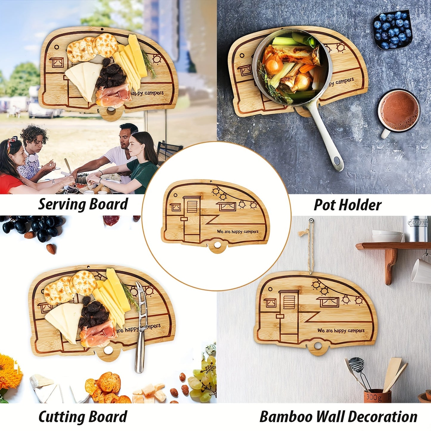 1/2pcs, Camper Bamboo Cutting Board Set For RV, RV Wood Chopping Board Set With Juice Grooves, Hang Hole, For Meat Vegetables & Cheese, Camping Gifts RV Decor, Camping Decorations, Kitchen Decor, Chrismas Gifts, Halloween Gif