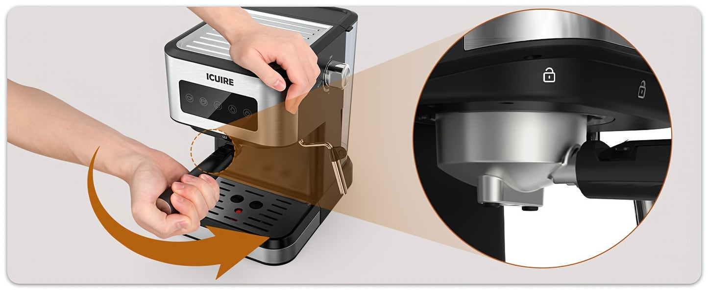 ICUIRE Espresso Machine with Milk Frother, Free milk bubble cup, 20 Bar Pump Pressure Coffee Machine, 1.5L/50oz Removable Water Tank, 1050W Semi-Automatic Espresso/Latte/Cappuccino Machines for Home Barista, Office, kitchen A