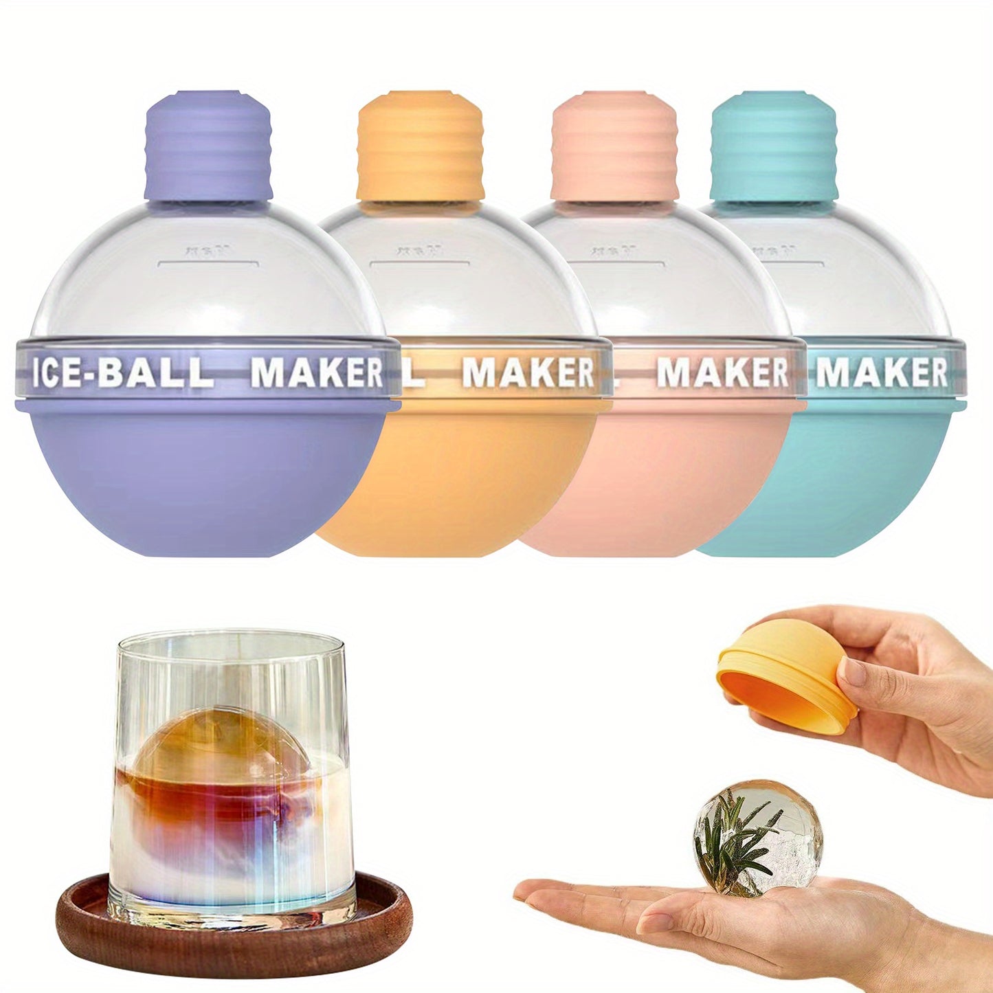 Round 2.5in Silicone Sphere Ice Mold - 4pcs Ice Ball Maker for Whiskey and Cocktails - Kitchen Tools Accessories