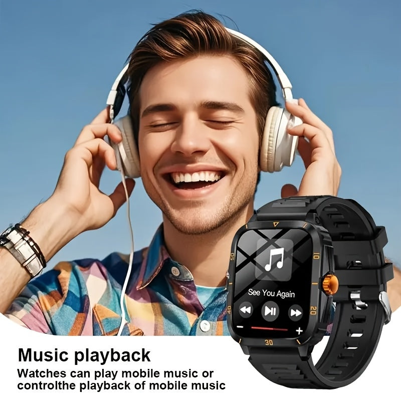 1.96 Inch Outdoor Men'S Smartwatch, Sports & Fitness Watch For IPhone & Android Phones, Extra Long Battery Life, Wireless Calling, With 100+ Exercise Modes/Long Battery Life/Music Control/Message Alert/Gift