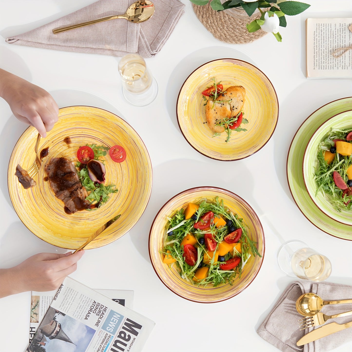 18-Piece Premium Stoneware Dinnerware Set - Elegant & Durable, Serves 6, Microwave & Dishwasher Safe for Versatile Table Settings
