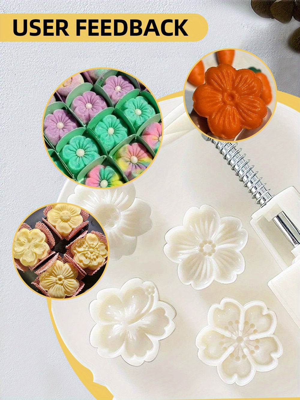 5pcs Flower Cookie Press Set - DIY Mooncake & Pastry Molds, ABS Plastic, Intricate White Flower Designs for Elegant Baking, Ideal for Christmas & Halloween, Kitchen Essentials