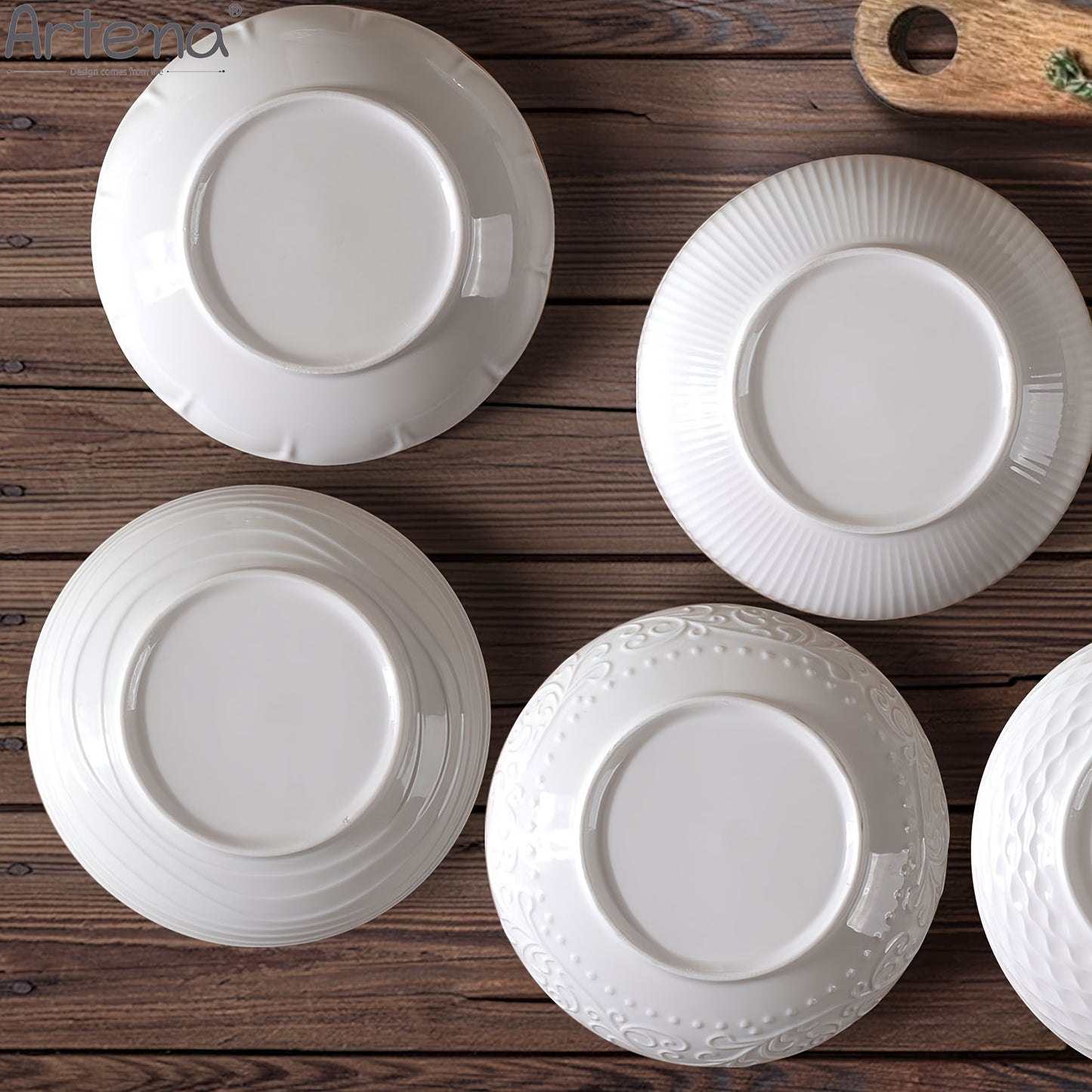Large Ceramic 4pcs Artena Pasta Bowls - 32oz/35oz, 7.9''/8'' Embossed Soup Bowls - White Serving Bowls for Entertaining, Microwave Dishwasher Oven Safe