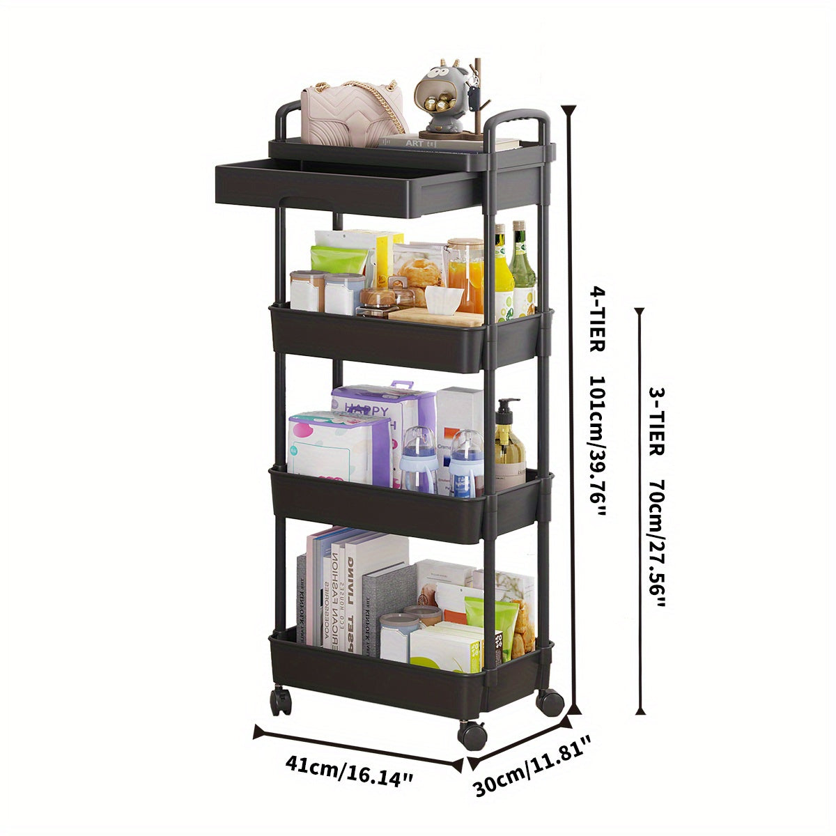 Multi-Tier Storage Trolley - Space-Saving Floor-to-Ceiling Design, Smooth Mobility, and Versatile Use in Kitchen, Bathroom, Bedroom, and Living Room for Displaying Snacks and Essentials