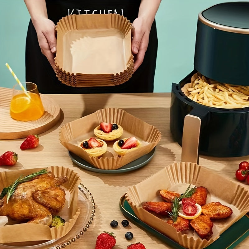 50pcs Non-Stick Air Fryer Liners - Square Paper Liners For Baking, Roasting, And Microwave Cooking - Easy Cleanup And Healthier Cooking For Hotel/Commercial