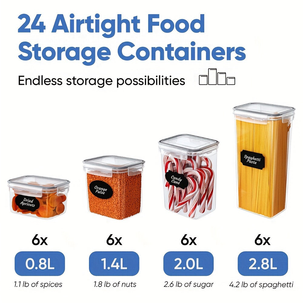24PCS set of kitchen refrigerator crisper microwave heat-resistant plastic lunch box pp grade lunch box fruit storage (BPA-free plastic pantry storage box for cereals, flour and sugar, including blackboard paper + white pen +